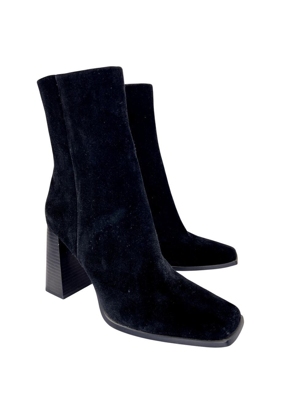 Sam Edelman Ivette Boot Black Suede Square Toe Block Heel 9.5 NEW High Heel